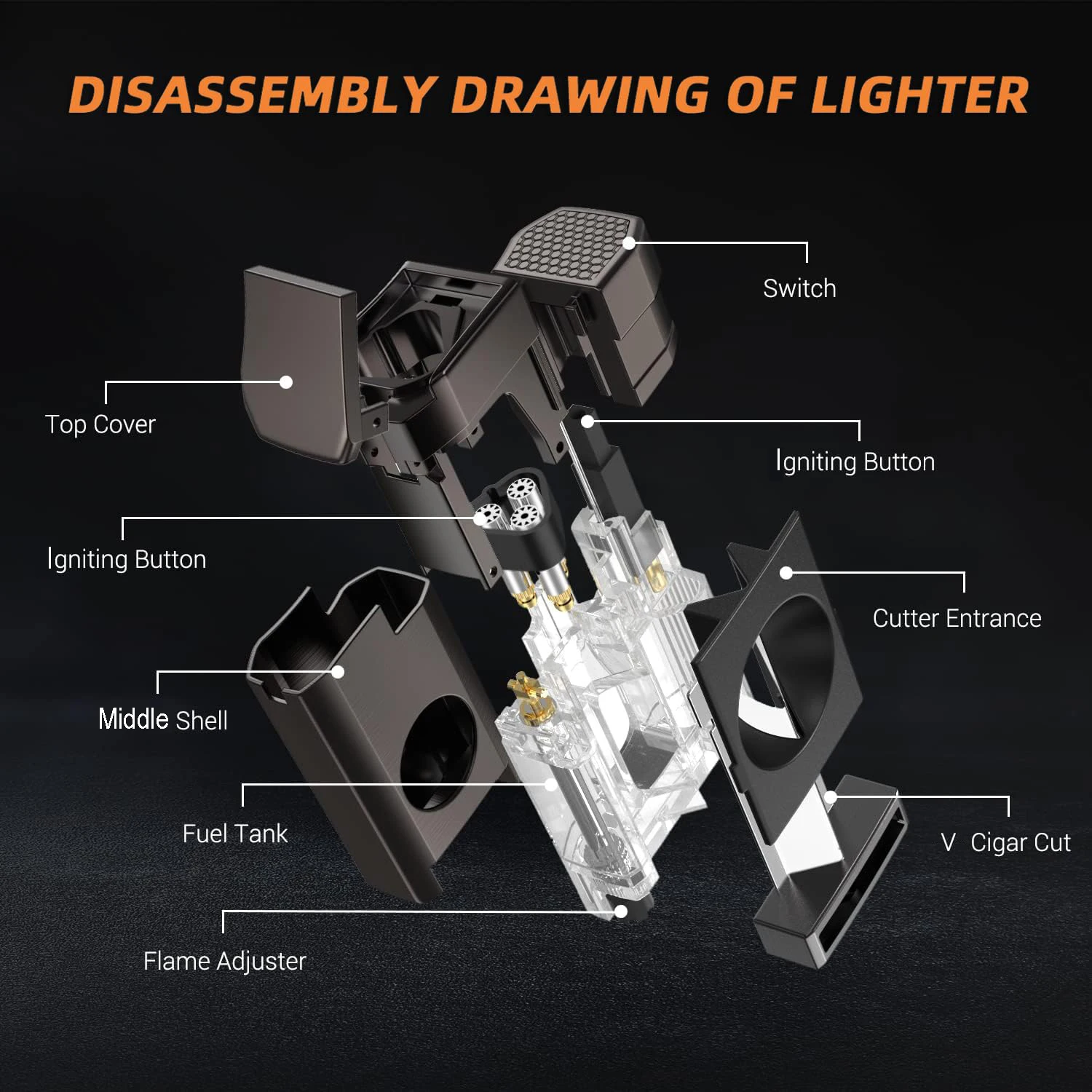 Cedar Wood Cigar Humidor Case with Lighter, V Cut Cutter, Holder Cedar Wood Cigar Humidor Case with Lighter, V Cut Cutter, Holder