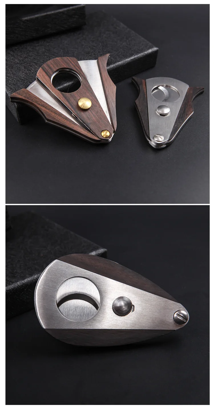 Double Blade Guillotine Cigar Cutter - Stainless Steel, Wood Grain Luxury Double Blade Guillotine Cigar Cutter - Stainless Steel, Wood Grain Luxury