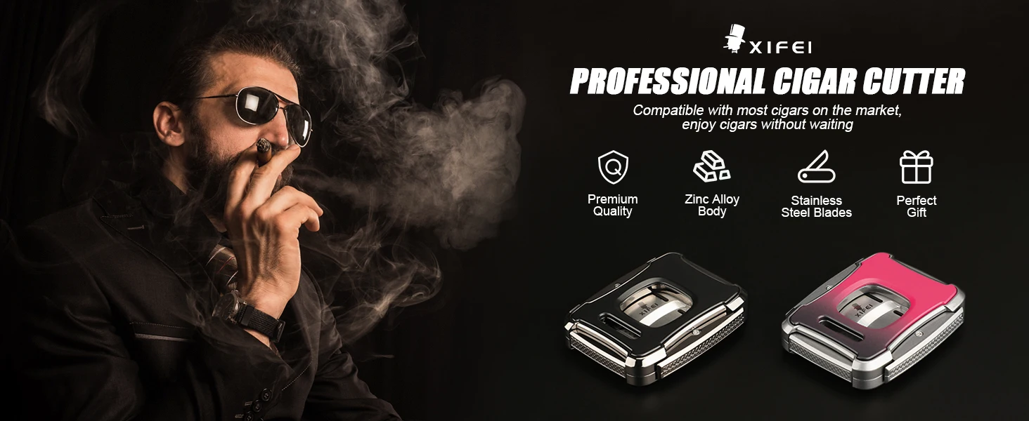 XIFEI Guillotine Cigar Cutter - Stainless Steel Double Blade, Secure-Lock XIFEI Guillotine Cigar Cutter - Stainless Steel Double Blade, Secure-Lock