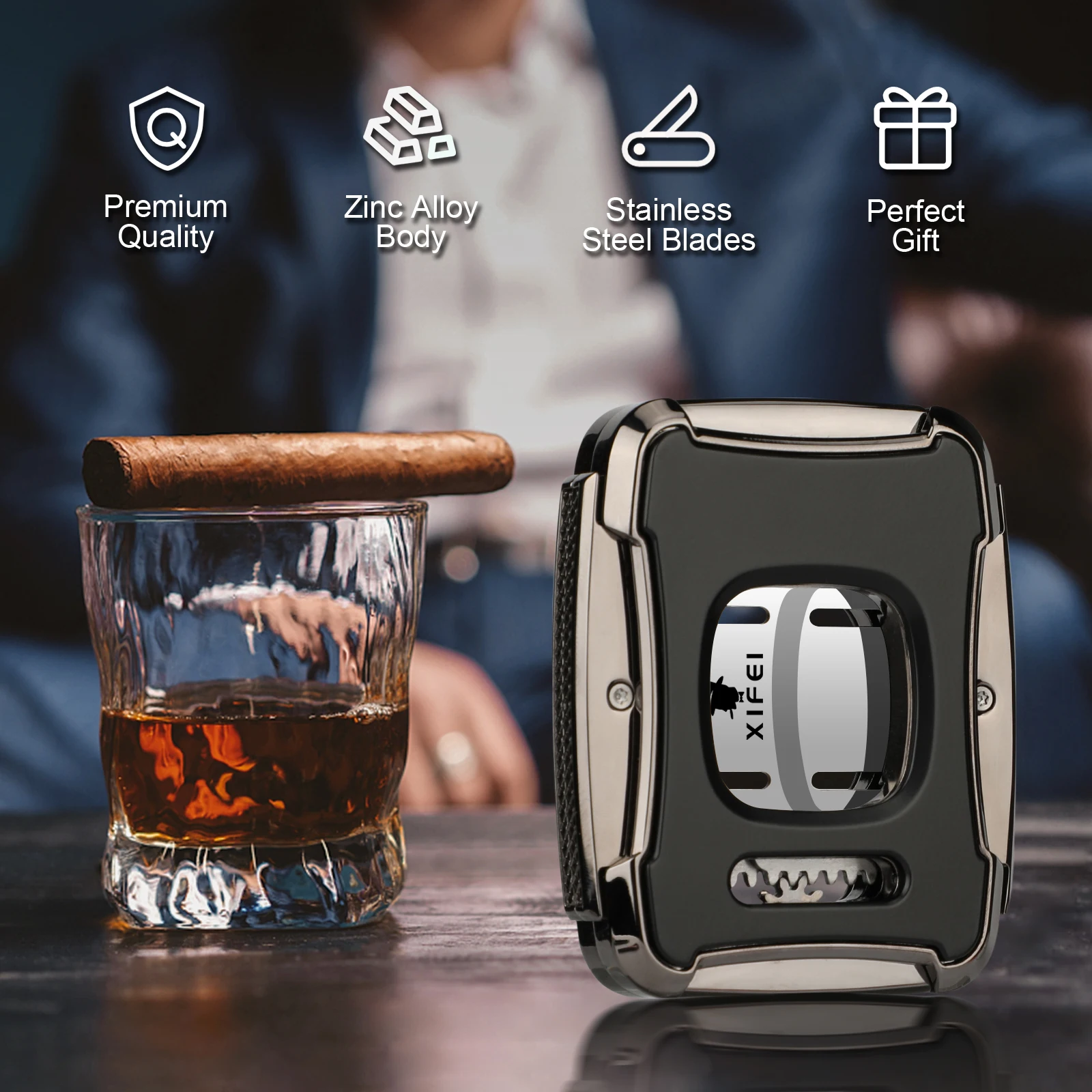 XIFEI Guillotine Cigar Cutter – Stainless Steel Double Blade, Secure-Lock XIFEI Guillotine Cigar Cutter - Stainless Steel Double Blade, Secure-Lock