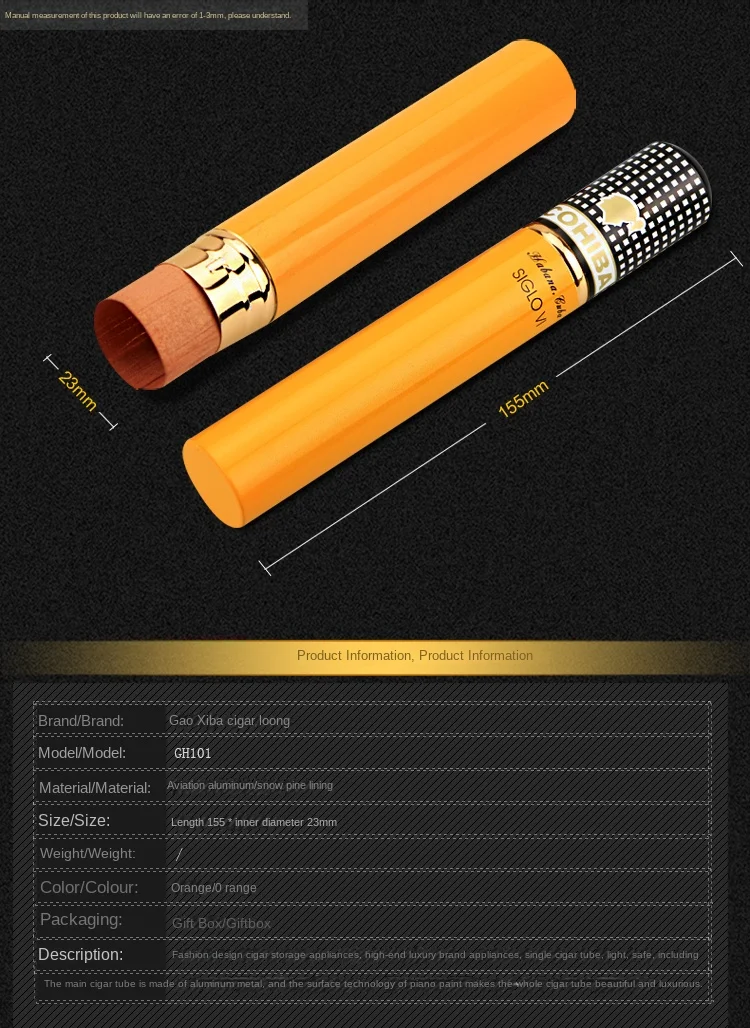 Single Cigar Case - Cedar Wood Lining for Travel and Storage
