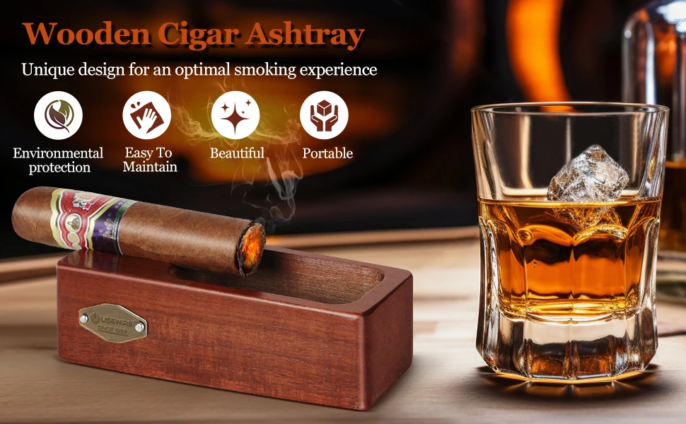 Wooden Cigar Ashtray - Outdoor, Home, Office Decoration, Portable Travel Gift