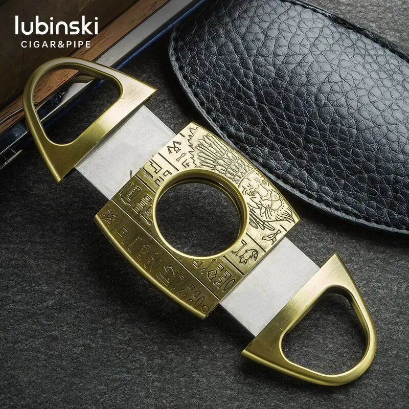 LUBINSKI Zinc Alloy Cigar Cutter – Gold, Double Blades, Gift Box LUBINSKI Zinc Alloy Cigar Cutter - Gold, Double Blades, Gift Box