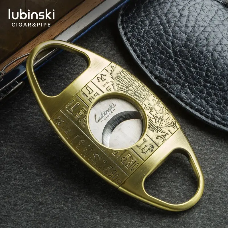 LUBINSKI Zinc Alloy Cigar Cutter - Gold, Double Blades, Gift Box LUBINSKI Zinc Alloy Cigar Cutter - Gold, Double Blades, Gift Box