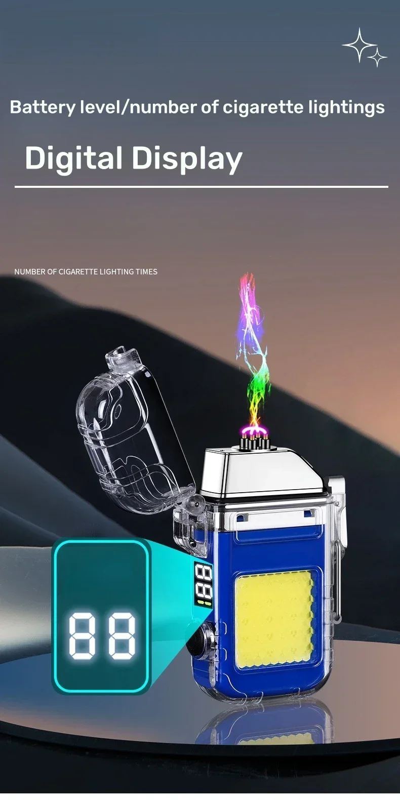 Electric Double Arc Lighter - Type-C, Digital Power Display Electric Double Arc Lighter - Type-C, Digital Power Display