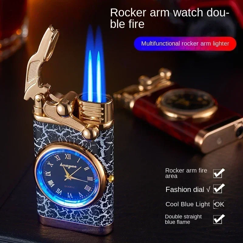 Windproof Gas Lighter Wrist Watch – Double Tube Cigarette Accessories Windproof Gas Lighter Wrist Watch - Double Tube Cigarette Accessories