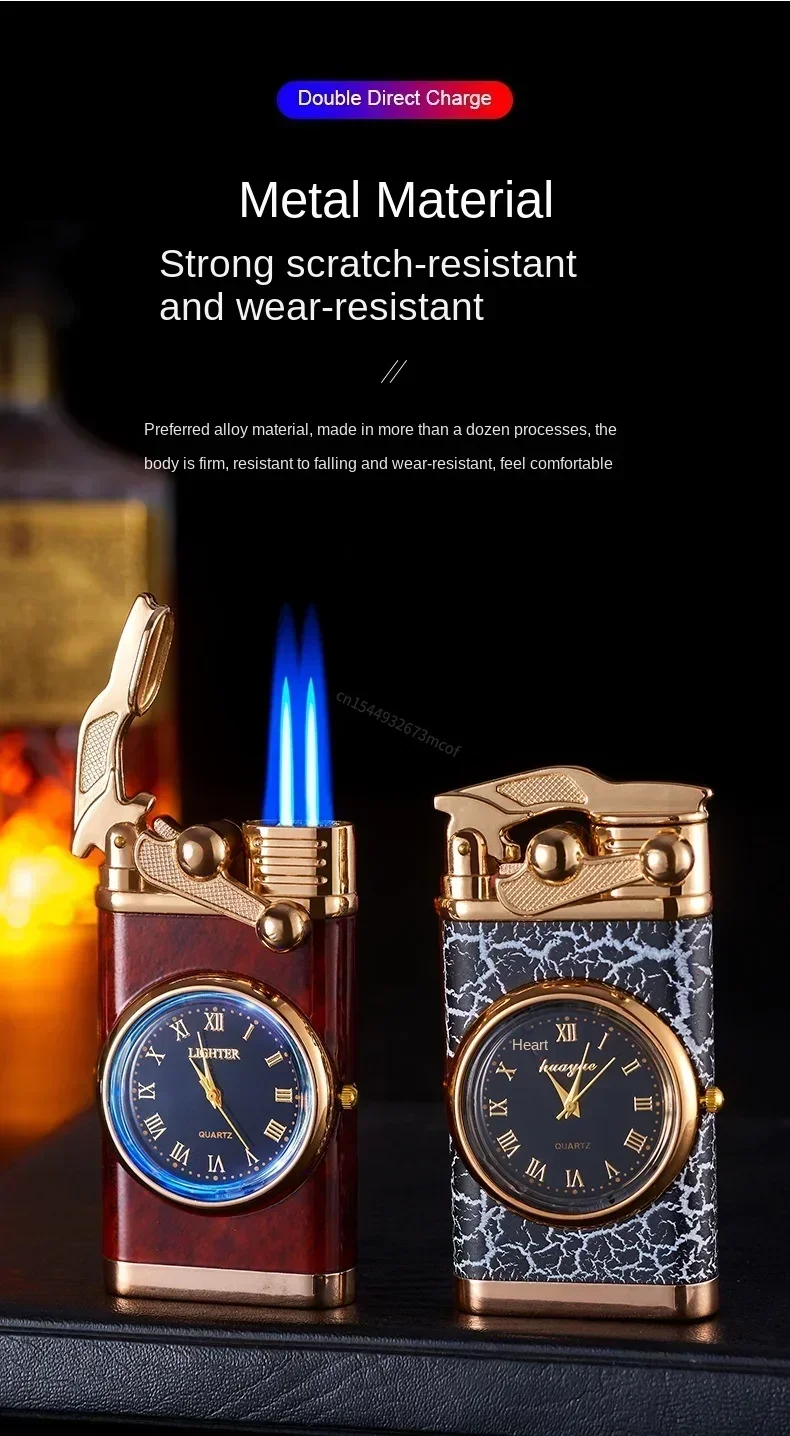 Windproof Gas Lighter Wrist Watch - Double Tube Cigarette Accessories Windproof Gas Lighter Wrist Watch - Double Tube Cigarette Accessories
