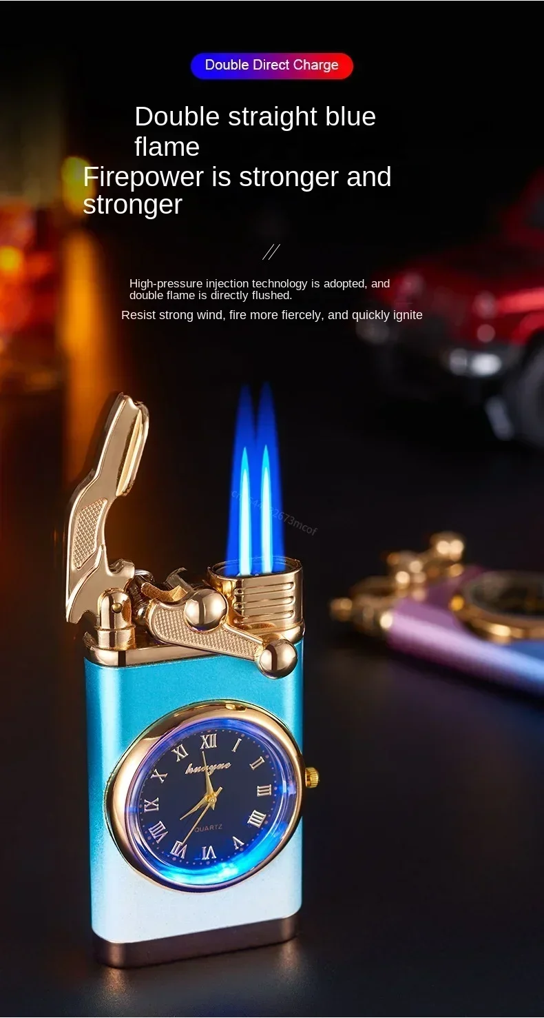 Windproof Gas Lighter Wrist Watch - Double Tube Cigarette Accessories Windproof Gas Lighter Wrist Watch - Double Tube Cigarette Accessories