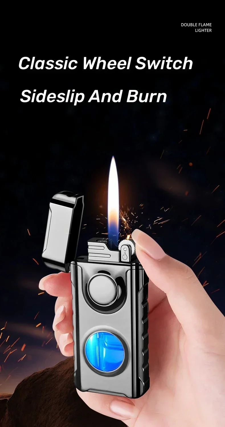 Blue Red Flame Torch Lighter - LED Light, Windproof Portable Cigar Blue Red Flame Torch Lighter - LED Light, Windproof Portable Cigar
