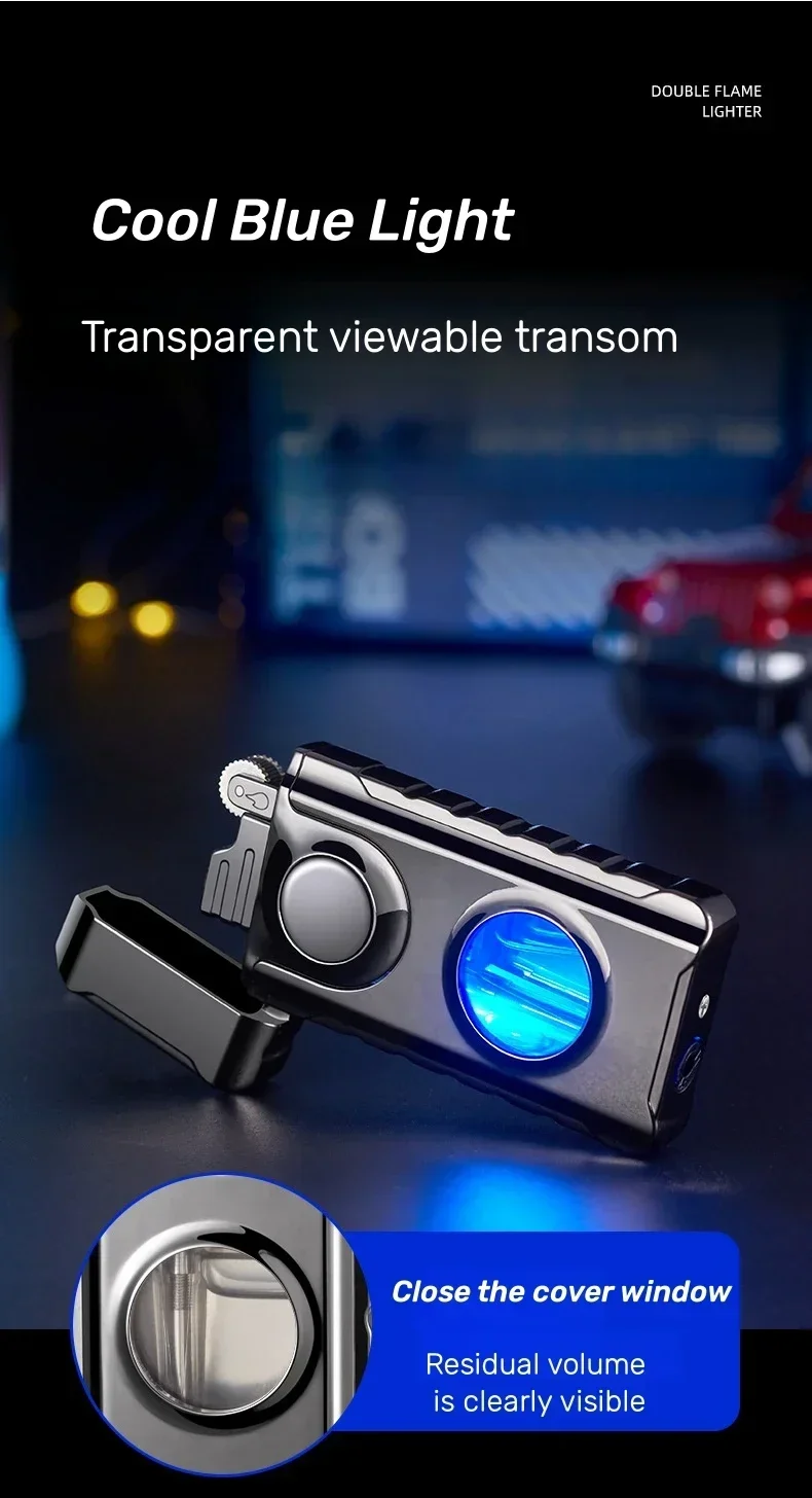 Blue Red Flame Torch Lighter - LED Light, Windproof Portable Cigar Blue Red Flame Torch Lighter - LED Light, Windproof Portable Cigar