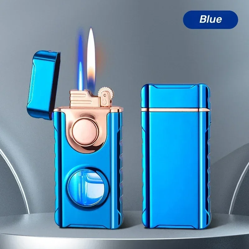 Blue Red Flame Torch Lighter - LED Light, Windproof Portable Cigar Blue Red Flame Torch Lighter - LED Light, Windproof Portable Cigar
