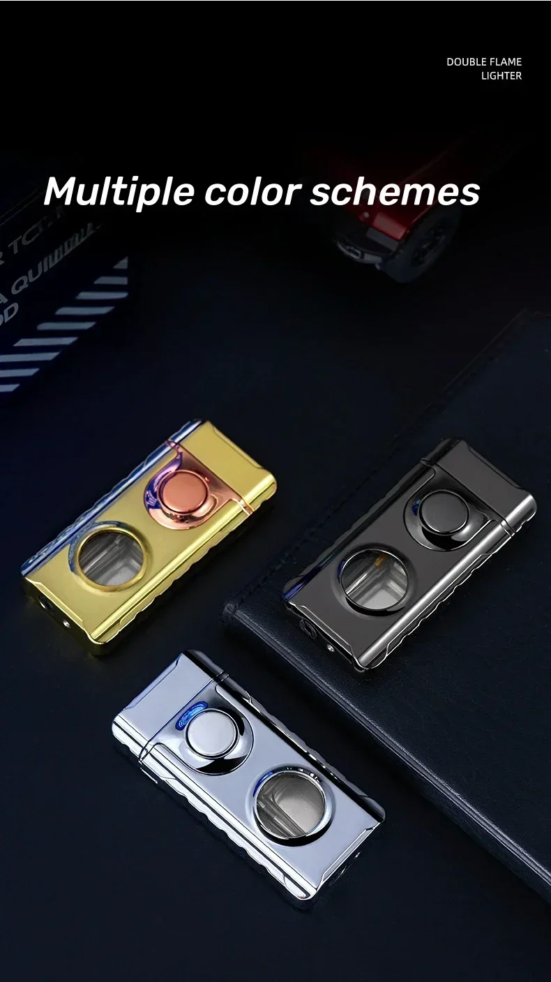 Blue Red Flame Torch Lighter - LED Light, Windproof Portable Cigar Blue Red Flame Torch Lighter - LED Light, Windproof Portable Cigar