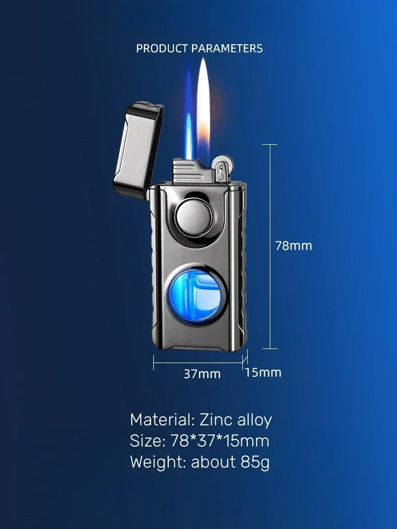 Blue Red Flame Torch Lighter - LED Light, Windproof Portable Cigar Blue Red Flame Torch Lighter - LED Light, Windproof Portable Cigar