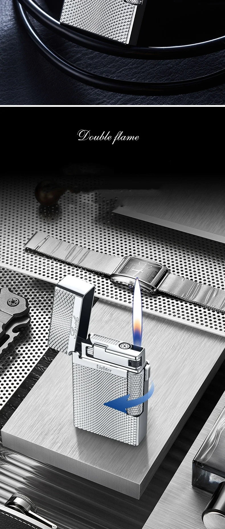 New Metal Windproof Lighter - Double Flame, Retro Crisp Sound