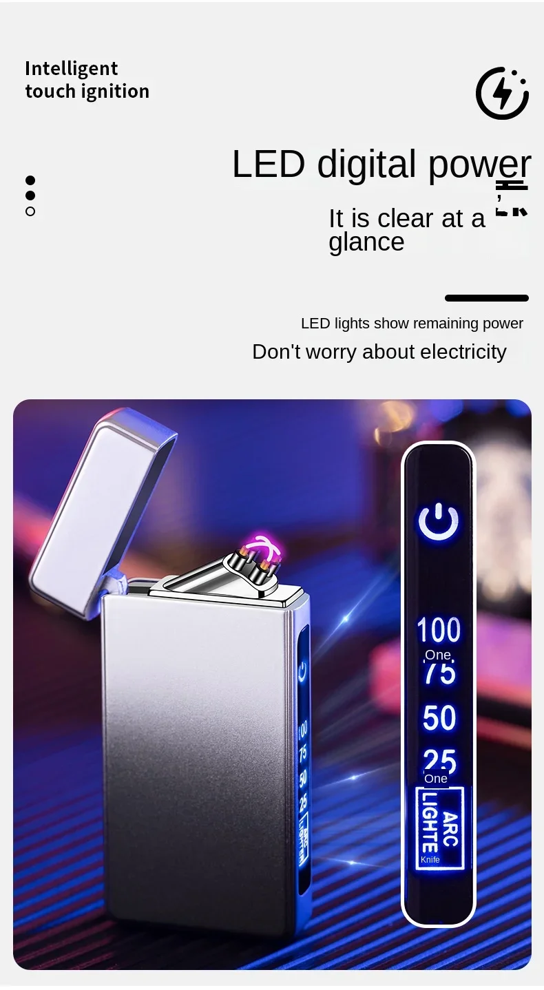 Double Arc Plasma USB Touch Lighter - Digital Display, Rechargeable, Flameless Double Arc Plasma USB Touch Lighter - Digital Display, Rechargeable, Flameless