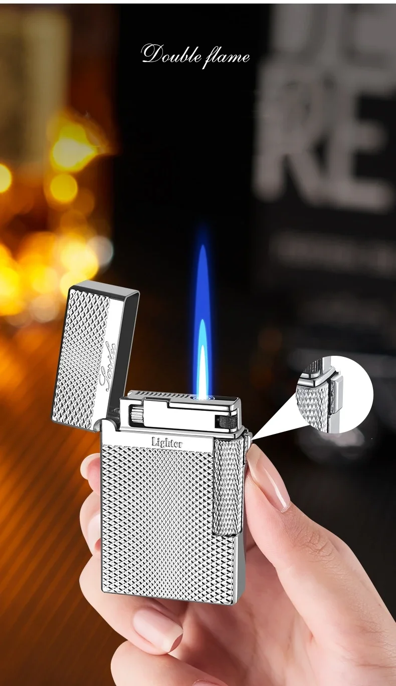 Metal Windproof Double Flame Butane Lighter - Retro Crisp Sound, Men's Gift Metal Windproof Double Flame Butane Lighter - Retro Crisp Sound, Men's Gift