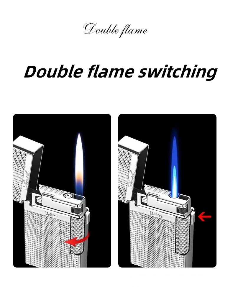 Metal Windproof Double Flame Butane Lighter - Retro Crisp Sound, Men's Gift Metal Windproof Double Flame Butane Lighter - Retro Crisp Sound, Men's Gift
