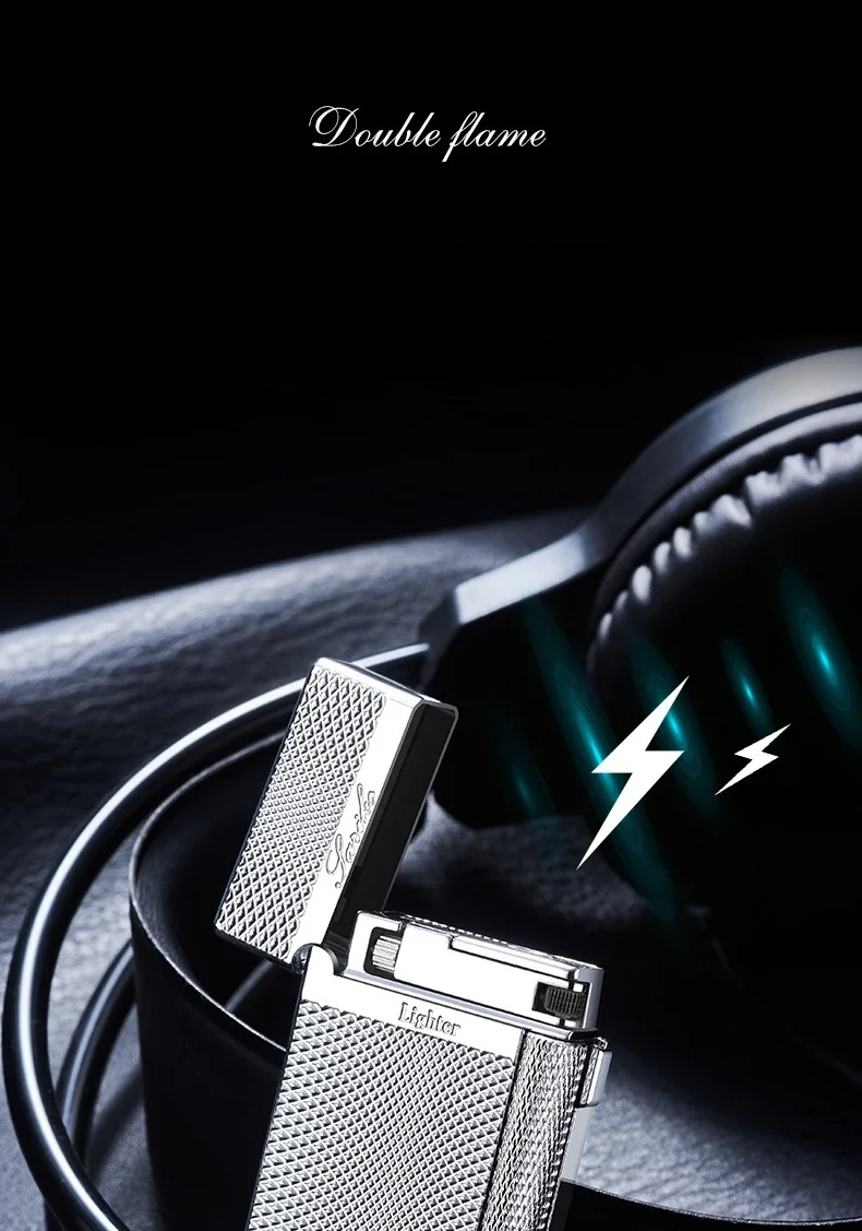 Metal Windproof Double Flame Butane Lighter - Retro Crisp Sound, Men's Gift Metal Windproof Double Flame Butane Lighter - Retro Crisp Sound, Men's Gift