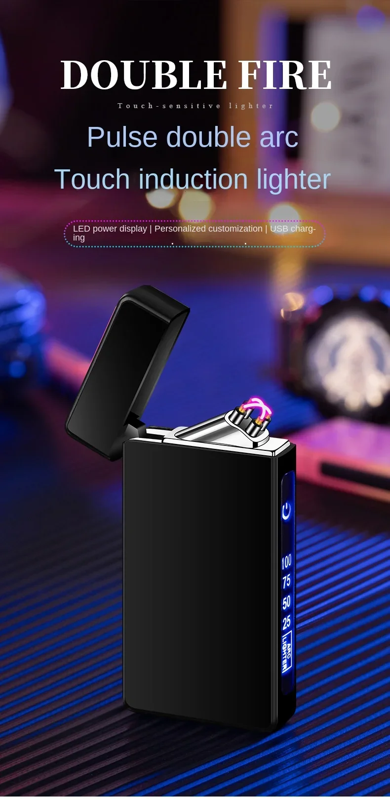 Double Arc Plasma USB Touch Lighter - Digital Display, Rechargeable, Windproof Double Arc Plasma USB Touch Lighter - Digital Display, Rechargeable, Windproof