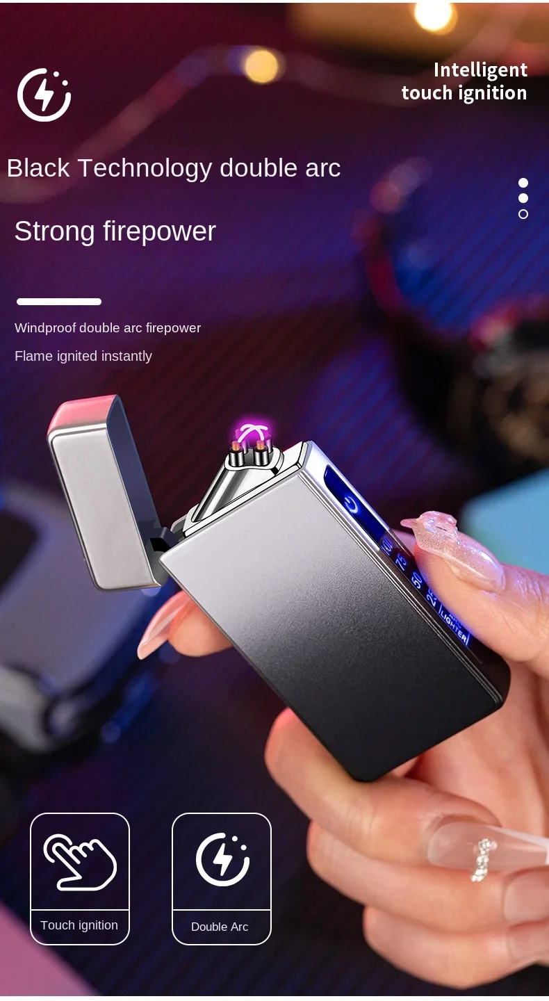 Double Arc Plasma USB Touch Lighter - Digital Display, Rechargeable, Windproof Double Arc Plasma USB Touch Lighter - Digital Display, Rechargeable, Windproof