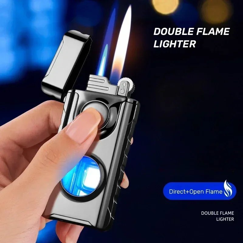 Blue Red Flame Torch Butane Gas Lighter – LED Light, Windproof, Portable Blue Red Flame Torch Butane Gas Lighter - LED Light, Windproof, Portable