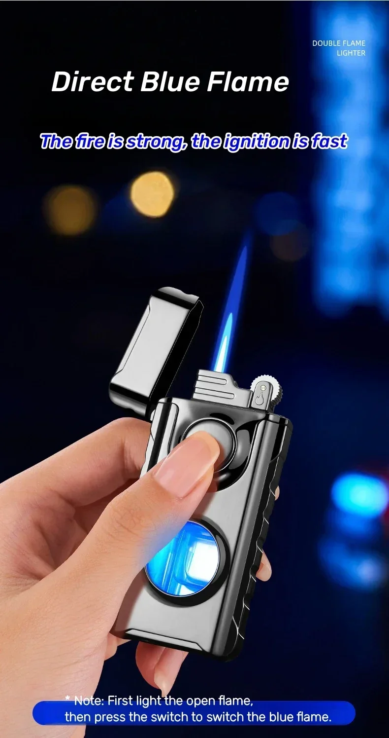 Blue Red Flame Torch Butane Gas Lighter - LED Light, Windproof, Portable Blue Red Flame Torch Butane Gas Lighter - LED Light, Windproof, Portable