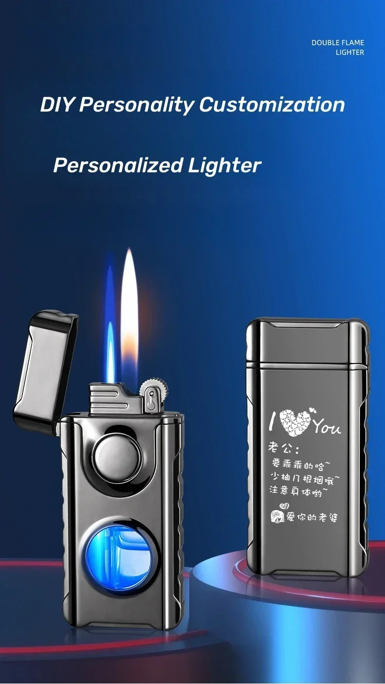 Blue Red Flame Torch Butane Gas Lighter - LED Light, Windproof, Portable Blue Red Flame Torch Butane Gas Lighter - LED Light, Windproof, Portable