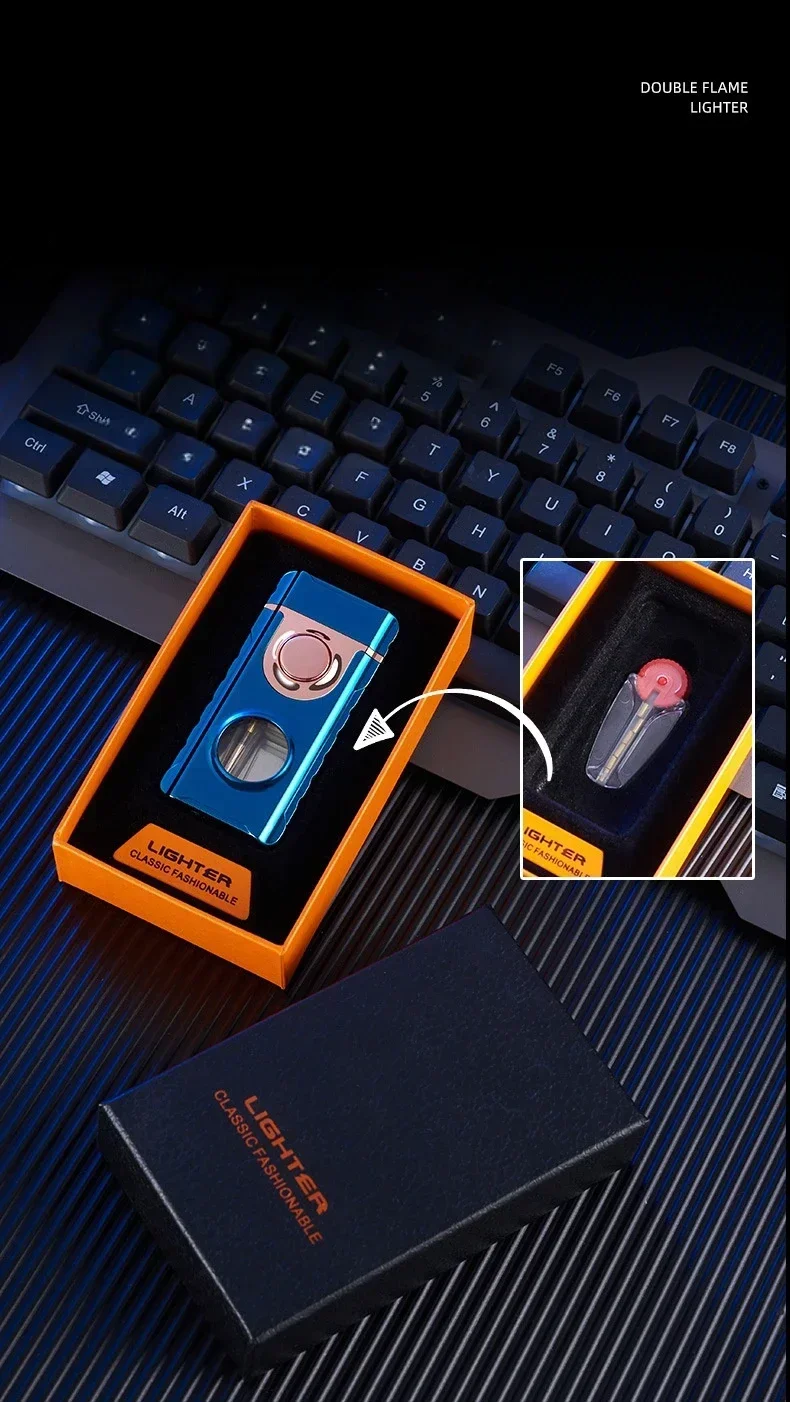 Blue Red Flame Torch Butane Gas Lighter - LED Light, Windproof, Portable Blue Red Flame Torch Butane Gas Lighter - LED Light, Windproof, Portable