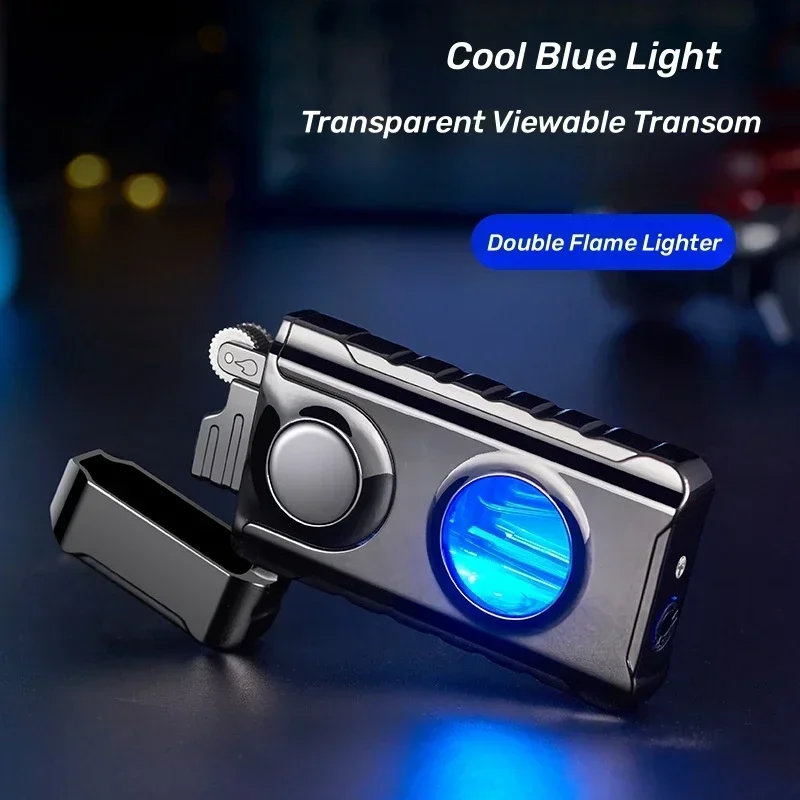 Blue Red Flame Torch Butane Gas Lighter – LED Light, Windproof, Portable Blue Red Flame Torch Butane Gas Lighter - LED Light, Windproof, Portable