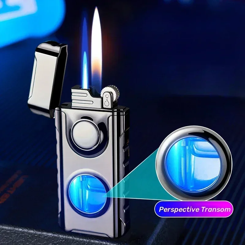 Blue Red Flame Torch Butane Gas Lighter – LED Light, Windproof, Portable Blue Red Flame Torch Butane Gas Lighter - LED Light, Windproof, Portable
