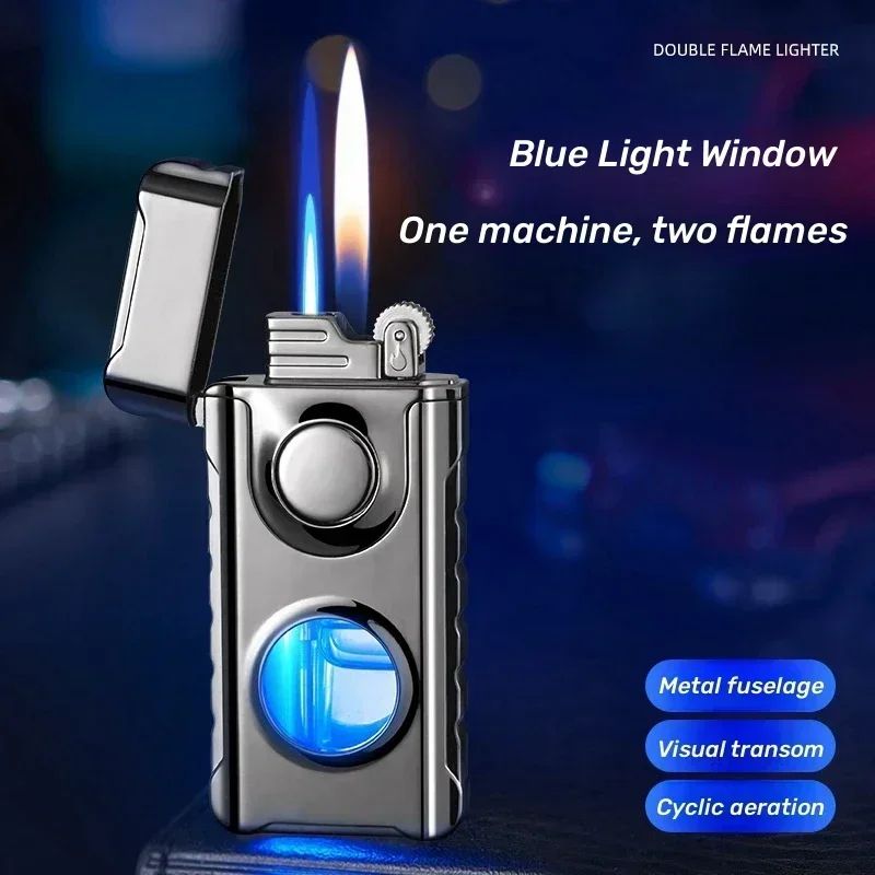 Blue Red Flame Torch Butane Gas Lighter – LED Light, Windproof, Portable Blue Red Flame Torch Butane Gas Lighter - LED Light, Windproof, Portable