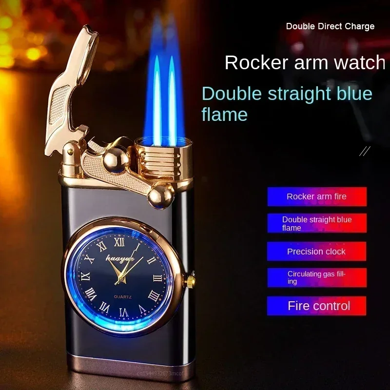 Windproof Gas Lighter Wrist Watch – Jet Double Tube Lighters for Men Windproof Gas Lighter Wrist Watch - Jet Double Tube Lighters for Men