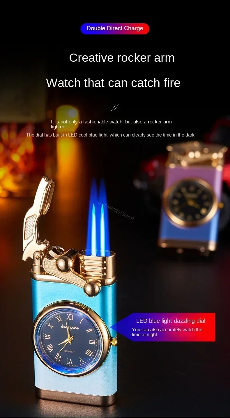 Windproof Gas Lighter Wrist Watch - Jet Double Tube Lighters for Men Windproof Gas Lighter Wrist Watch - Jet Double Tube Lighters for Men